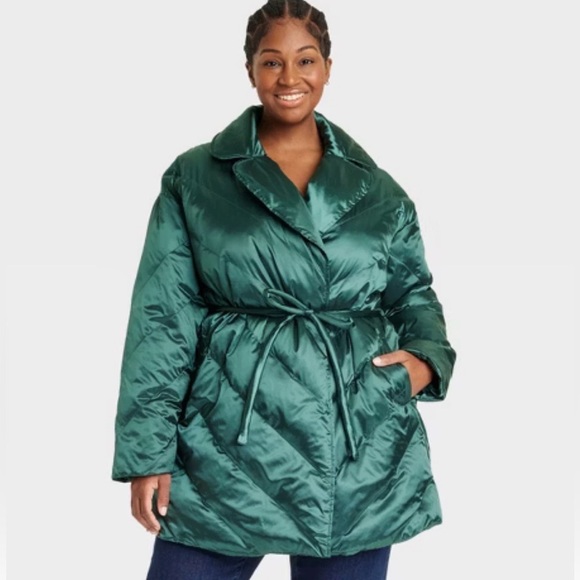 Women's Plus Size Puffer Jacket - Ava & Vivâ¢ Teal Green 1X - Picture 1 of 3